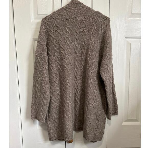 J Jill NWT Brown Cable Knit Alpaca Blend Open Front Cardigan sweater Large P - Picture 4 of 8